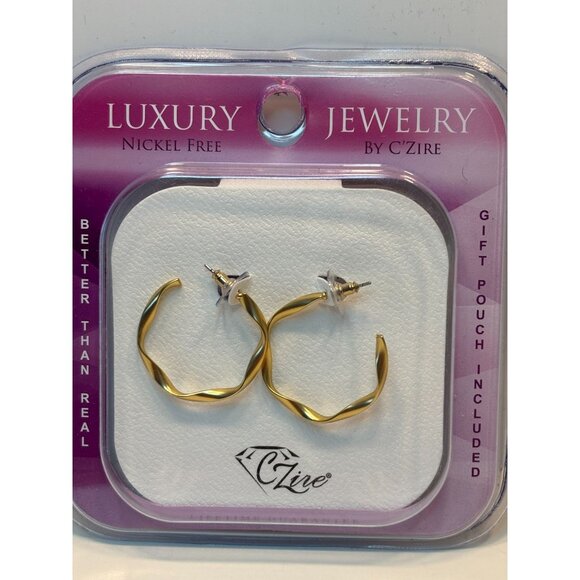 CZire Luxury Nickel Free Twist Hoop Earrings With Gift Pouch - Picture 1 of 3